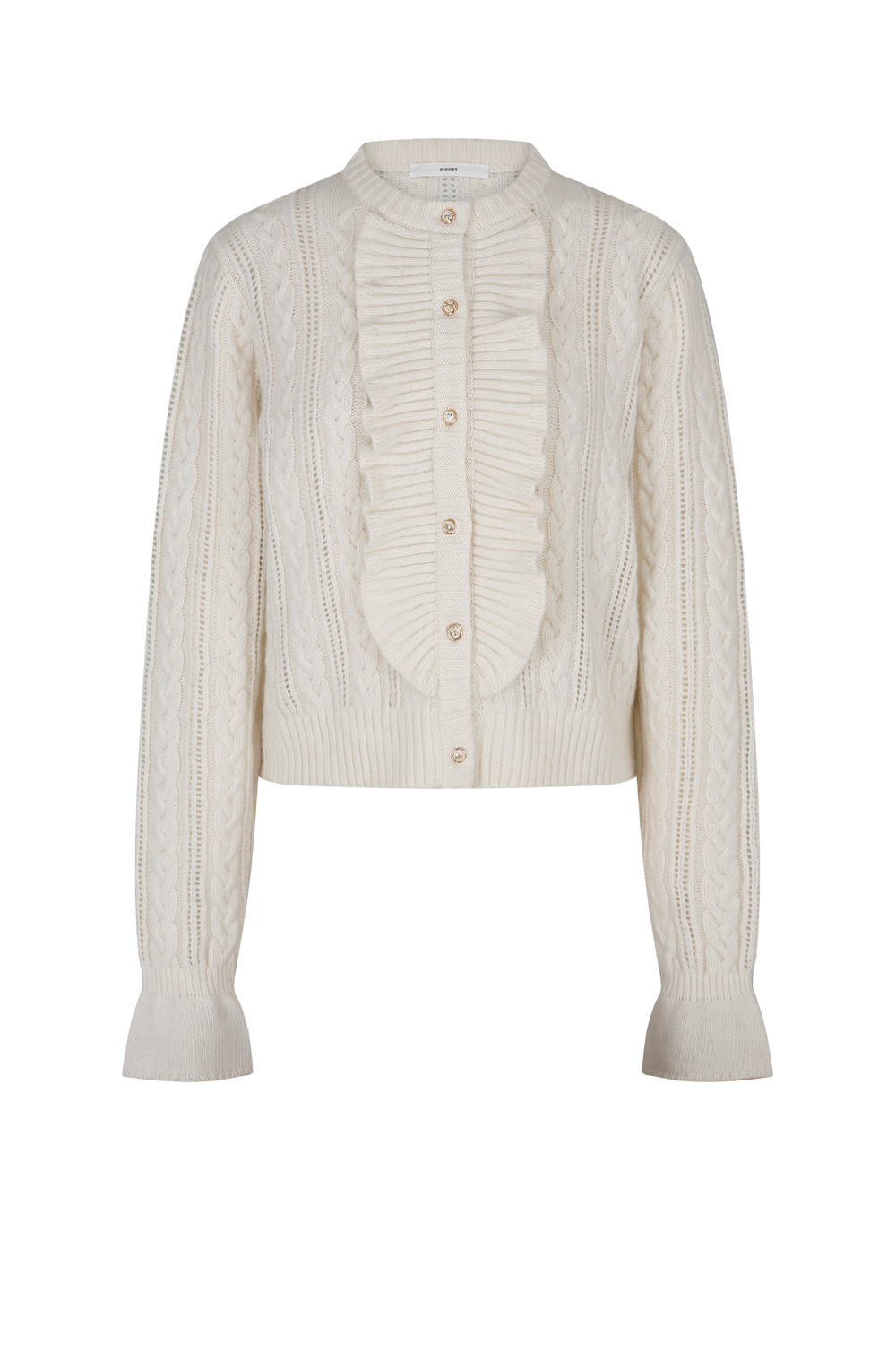 Cashmere cable ruffle cardigan_Ivory